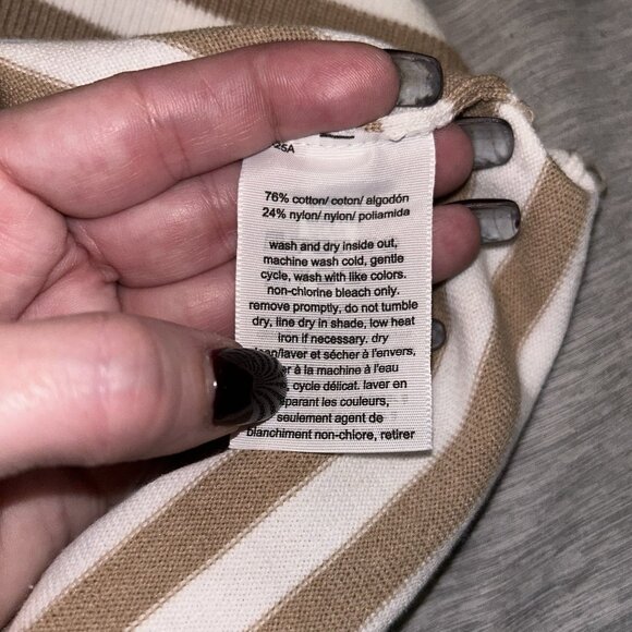 Tommy Hilfiger Tan Striped Long Sleeve Turtleneck Preppy Sweater Size Large - Picture 8 of 10